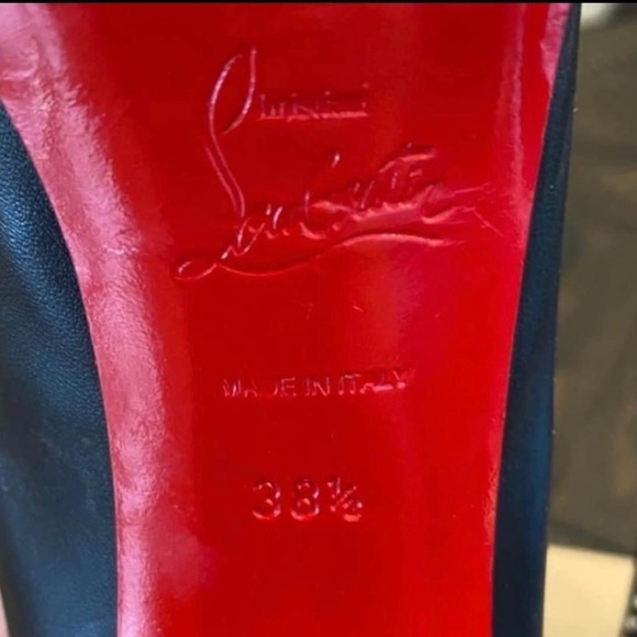 Christian Louboutin- Black Leather Peep Toe Studded Heels - Picture 11 of 11